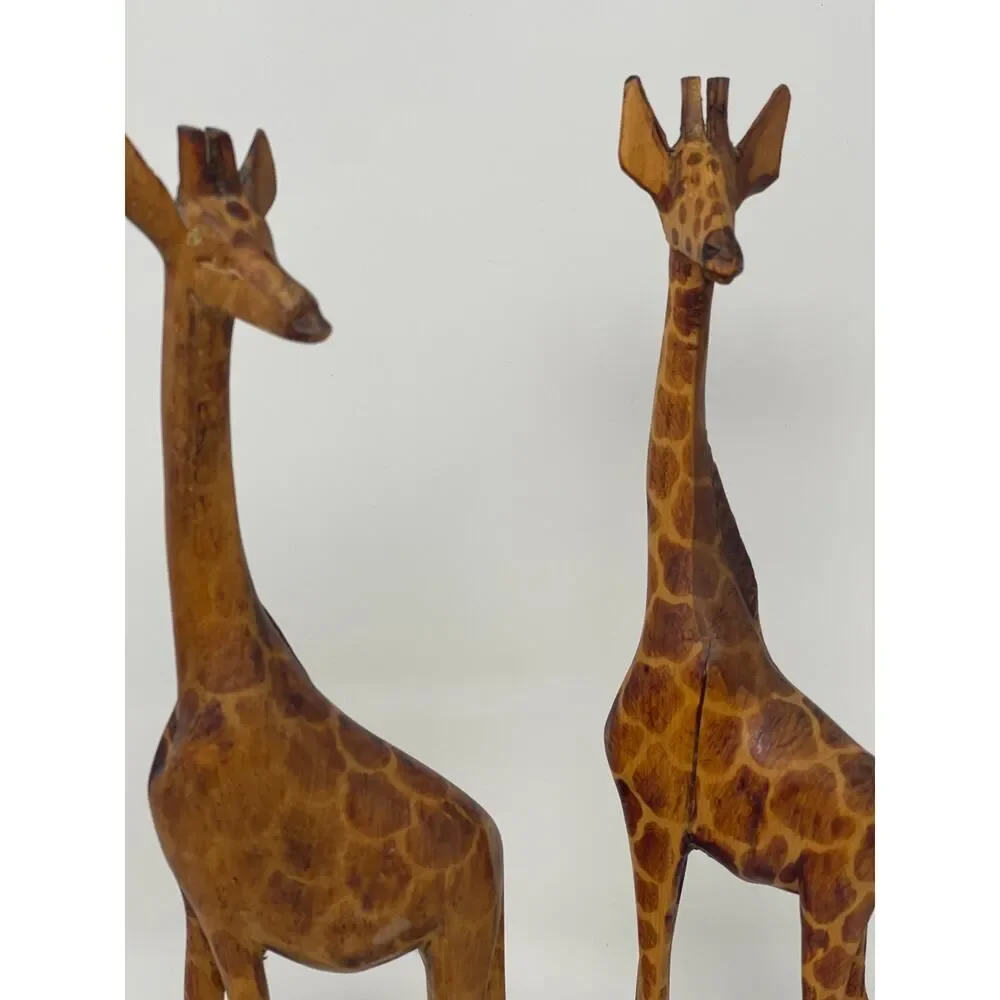 Pair Vintage Hand Carved & Painted 12